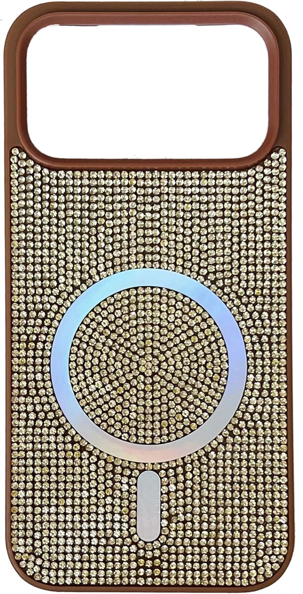 Casemania Hoesje Geschikt voor Apple iPhone 18 Pro Max - Bruin - Diamant Glitter Backcover Geschikt voor MagSafe - Draadloos Oplaadbare Telefoonhoesje