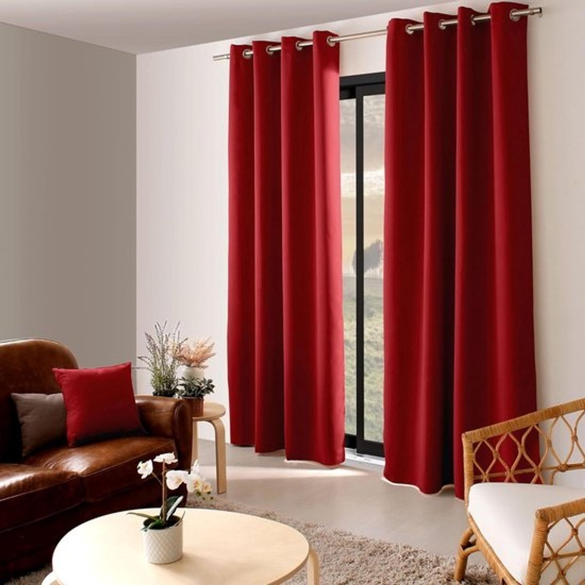 Verduisterend Gordijn Rood met 8 Ringen Polyester 140 x 240 cm