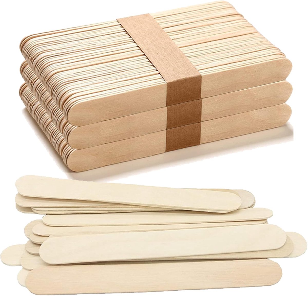 Houten stokjes, houten mondspatels, verschillende houten spatels voor waxen, wegwerpcosmetische spatels voor ontharing, met ronde, schoon gesneden randen, ook ideaal voor knutselwerk, 1,8 cm
