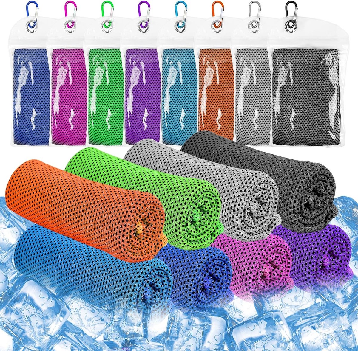 8-delige Koeltowel Set, 40 x 12 cm, Microvezel Koeltowels voor Sport, Yoga, Fitness en Kamperen, Ideaal voor Directe Koeling en Activiteiten onderweg