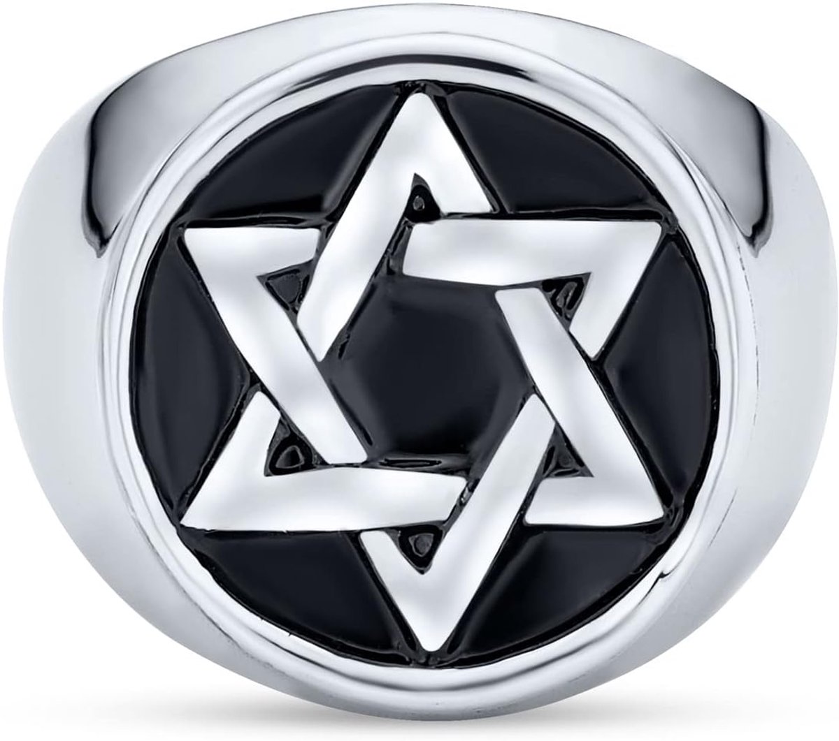 Jewelry Personaliseer grote verklaring grote religieuze Magen Judaïsche Joodse Chanoeka Ster van David voor mannen voor Bar Mitswah ronde zegelband ring voor mannen geoxideerd zilverkleurig roestvrij staal