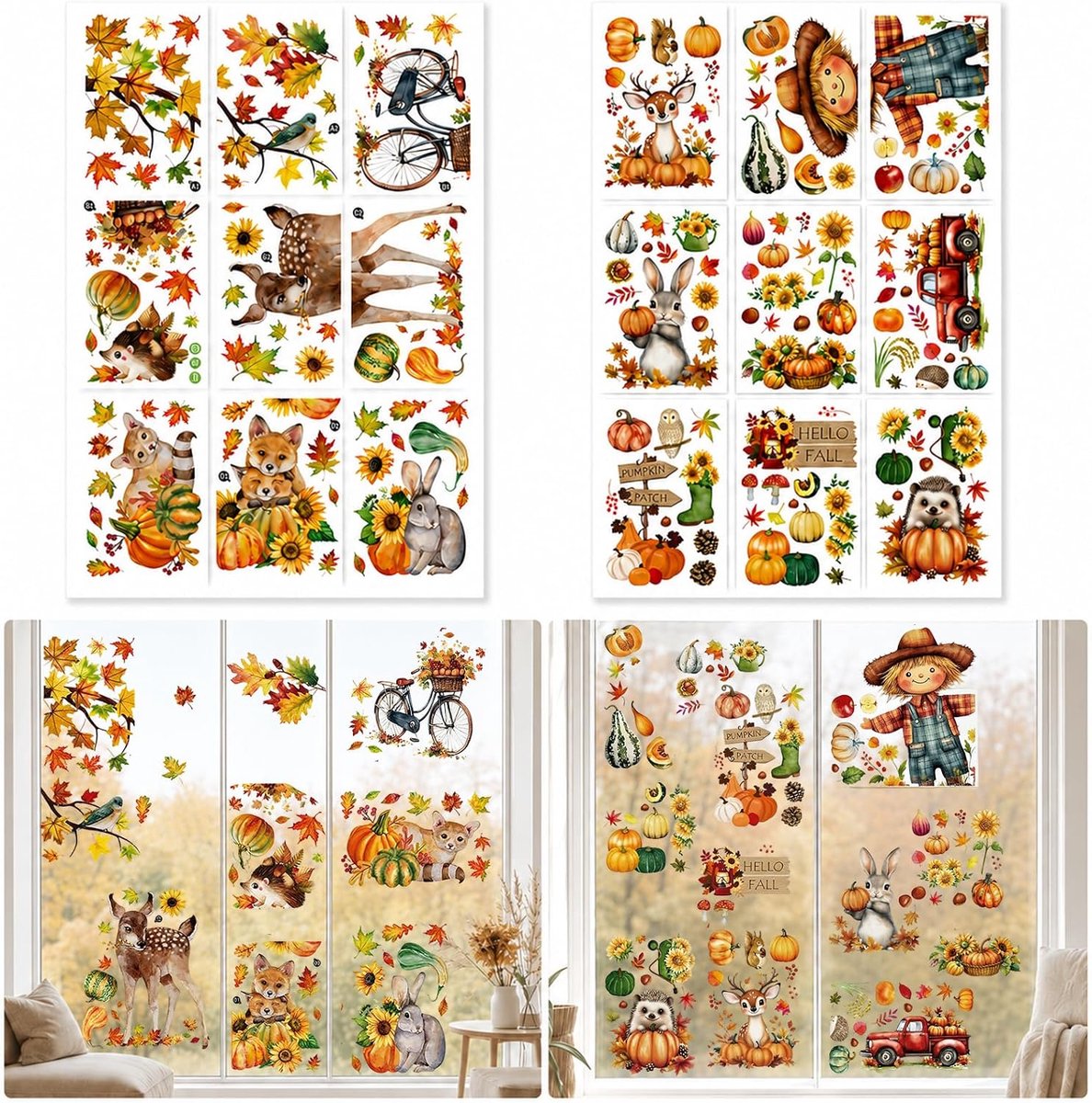 167 stuks raamafbeeldingen, herfst, zelfklevend, raamstickers, herfstbladeren, raamdecoratie, stickers, herbruikbaar