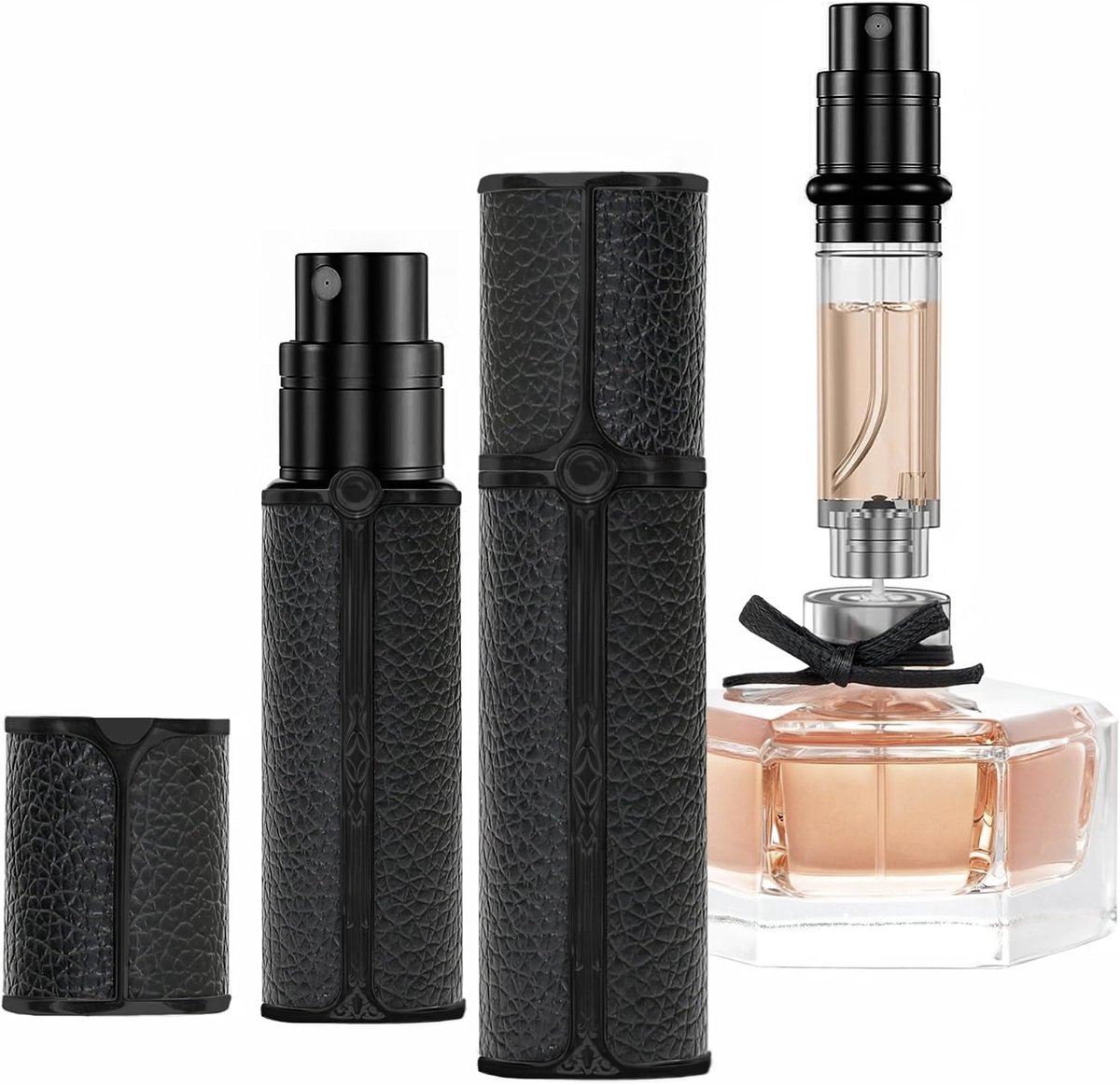 Navulbare parfumverstuiver, 10 ml, leeg, vloervulling, parfumverstuiver, voor handtas, reizen, vakantie, vliegreizen (zwart)