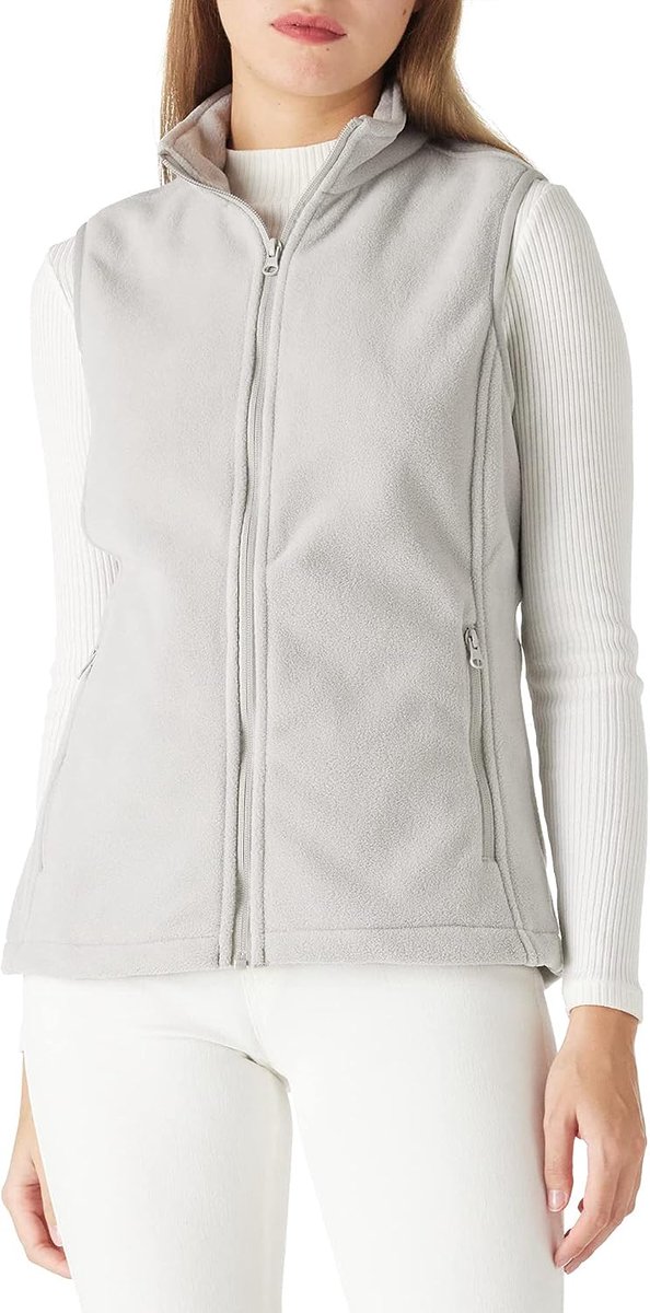 Ventures Fleecevest voor dames, zacht, mouwloos, jas met zakken met ritssluiting, sportvest, lente, herfst, fleecevest voor vrouwen, grijs, XL