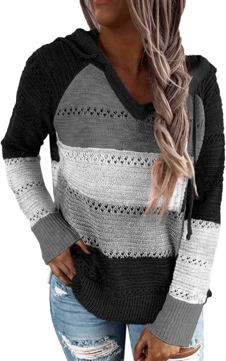 Dames kleurblok capuchontrui gestreepte hoodie ontspannen sweatshirt met capuchon
