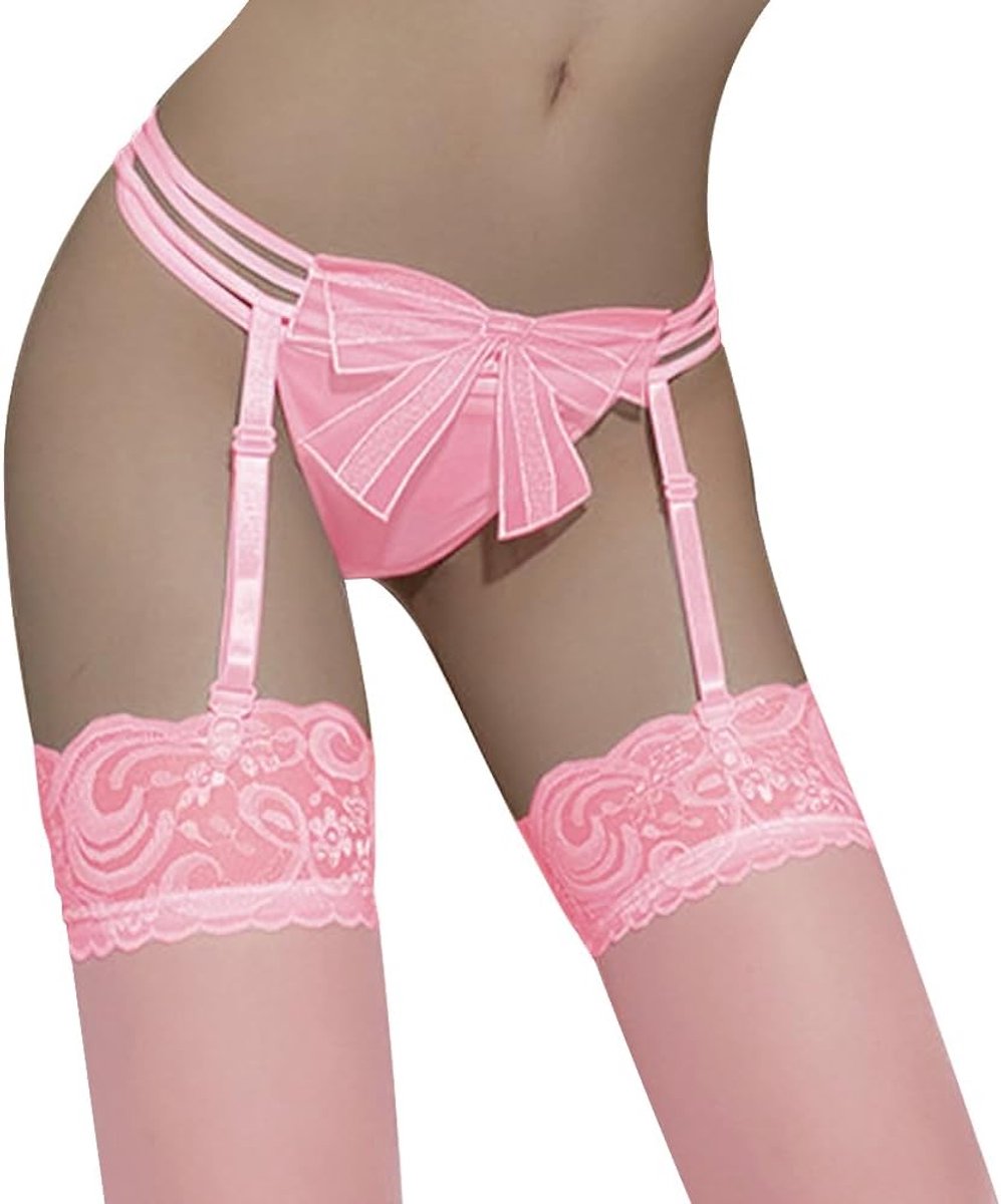 Jarretelgordel voor dames, sexy met kousen, transparant, bloemenborduurwerk, kousenband avec kousenband, 4 verstelbare riemen, string garter riem, 3 stuks transparante guepiere hoge taille