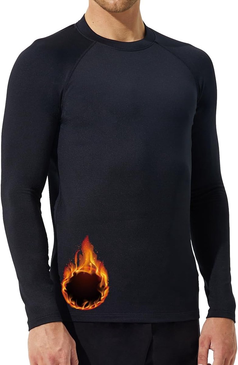 Thermoshirt voor heren, lange mouwen, fleecevoering, herfst en winter, warm bovenstuk, lange mouwen, voor voetbal, skiën, wintersport