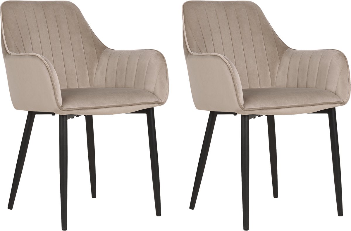 Beliani WELLSTON - Eetkamerstoel set van 2 - Taupe - Fluweel