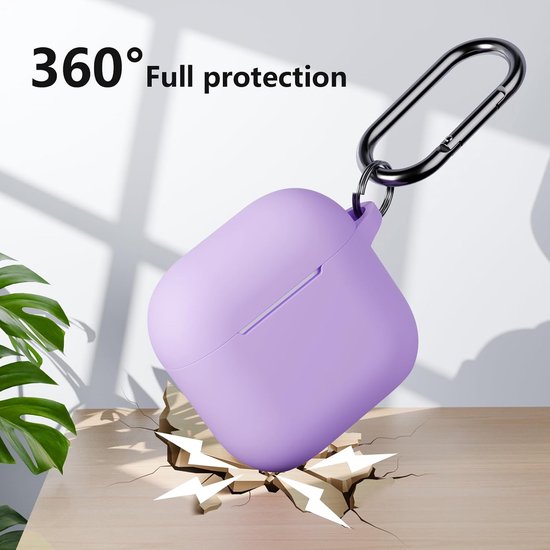 Hoes compatibel voor AirPods 4e generatie met reinigingsset, zachte siliconen full body schokabsorberende beschermhoes voor Airpods 4 2024 met reinigingspen en karabijnhaak, lichtpaars — afbeelding 3