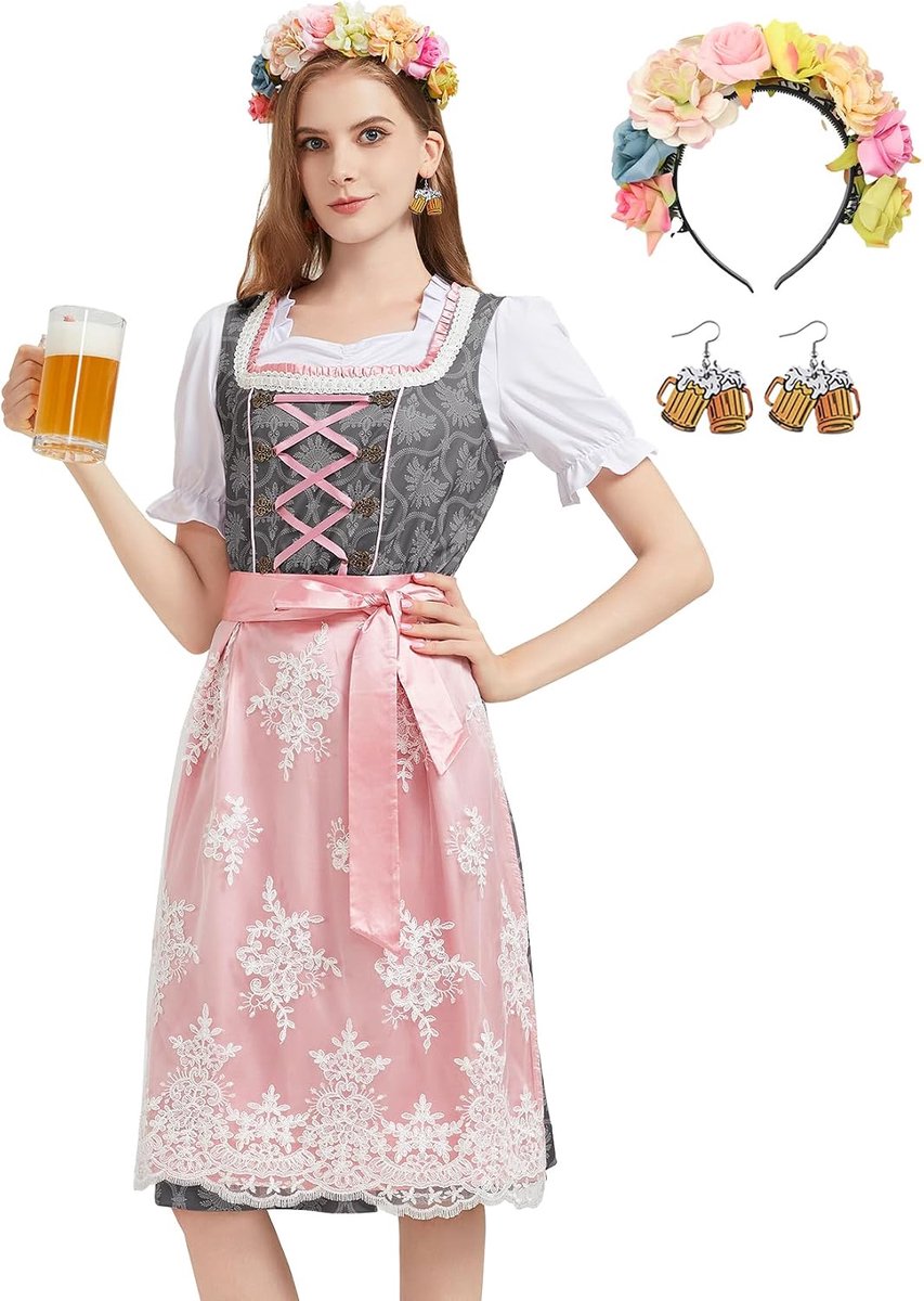 Oktoberfest-jurk voor dames, Halloween, Oktoberfest-kostuum, bierjurk, Duitse dirndl-jurk voor Beierse carnaval