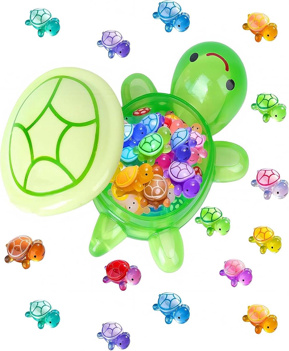 17cm grote groene schildpeld figuur met 120 Mini schildpelden 0.7x1.1cm, Harz dierfiguren Set voor Aquarium Deko en Party, lichtende kleine schildpelden in het assortiment