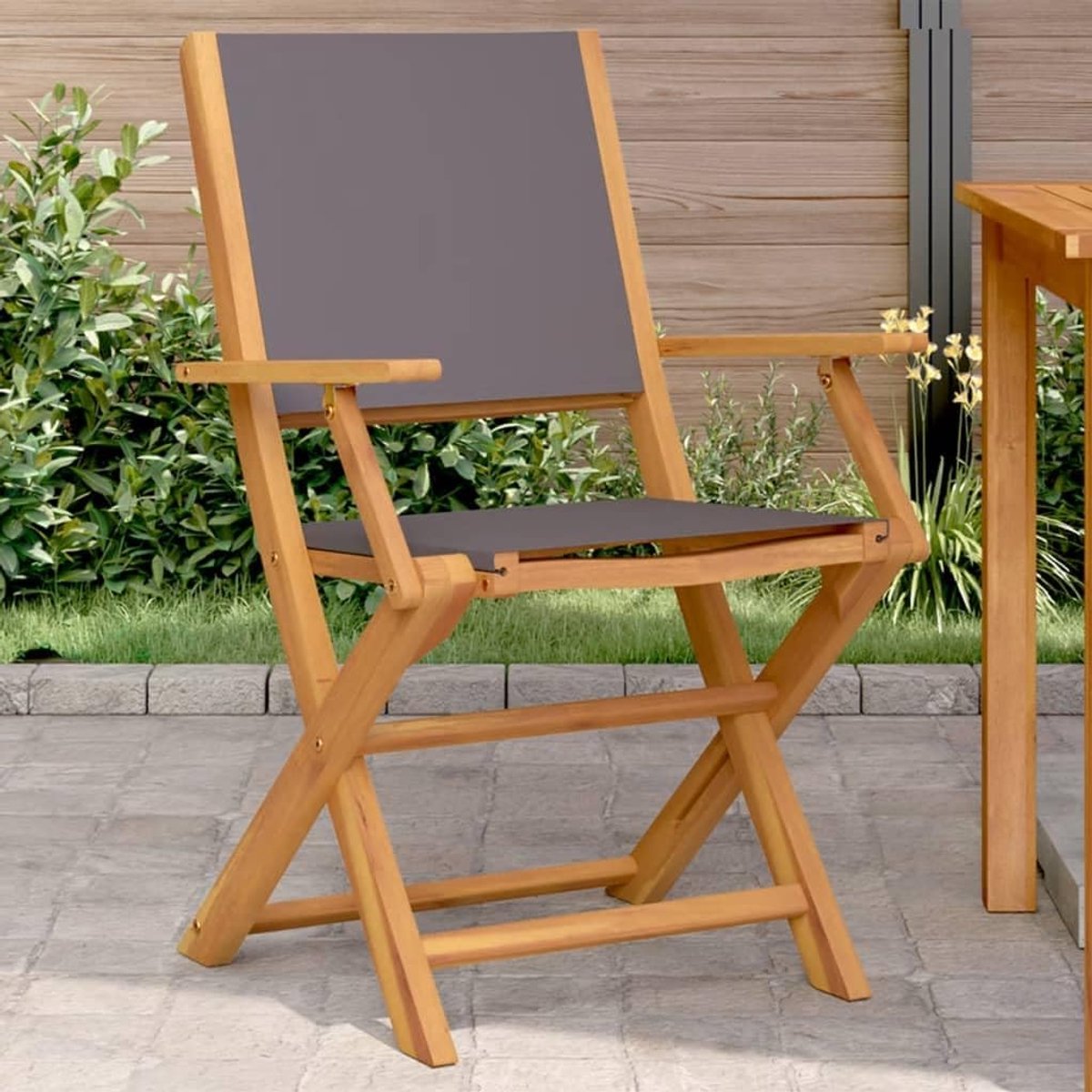 Tuinstoelen, 2 stuks, antraciet, massief hout, acacia en stof, stoelen, eetkamerstoelen, tuinstoelen, buitenstoelen, tuinstoelen, buitenstoelen, J367670