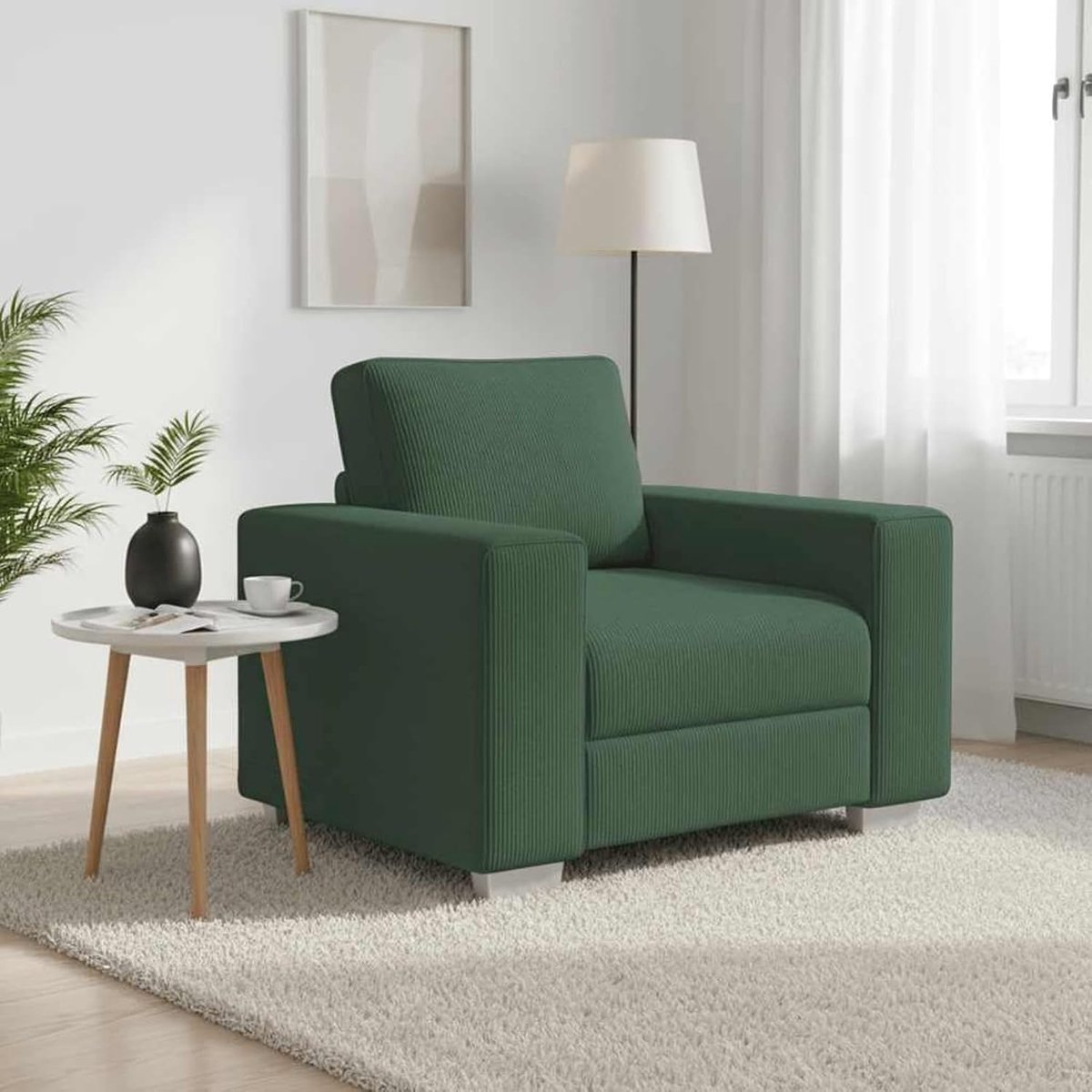 Stoel donkergroen 60 cm corduroy stof, relaxstoel televisiestoel leesstoel voor woonkamer slaapkamer leeshoek logeerkamer 4105190