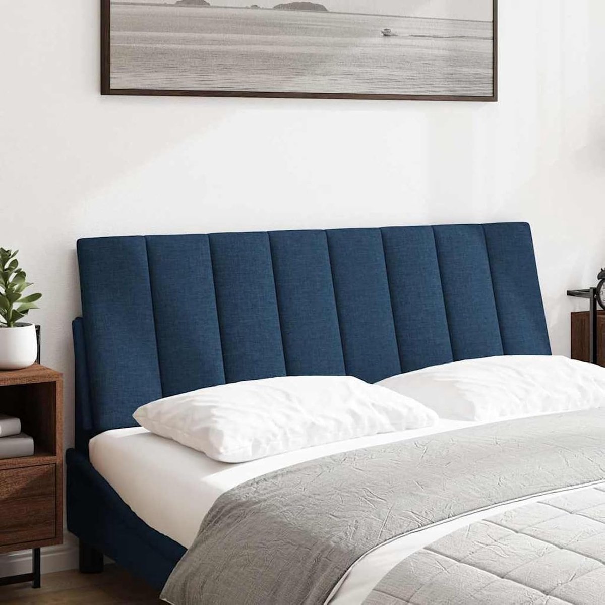 Hoofdbordkussen, blauw, 140 cm, stof, gestoffeerd hoofdeinde, bedhoofdeinde voor slaapkamer, hotel, volwassenen, 4019169