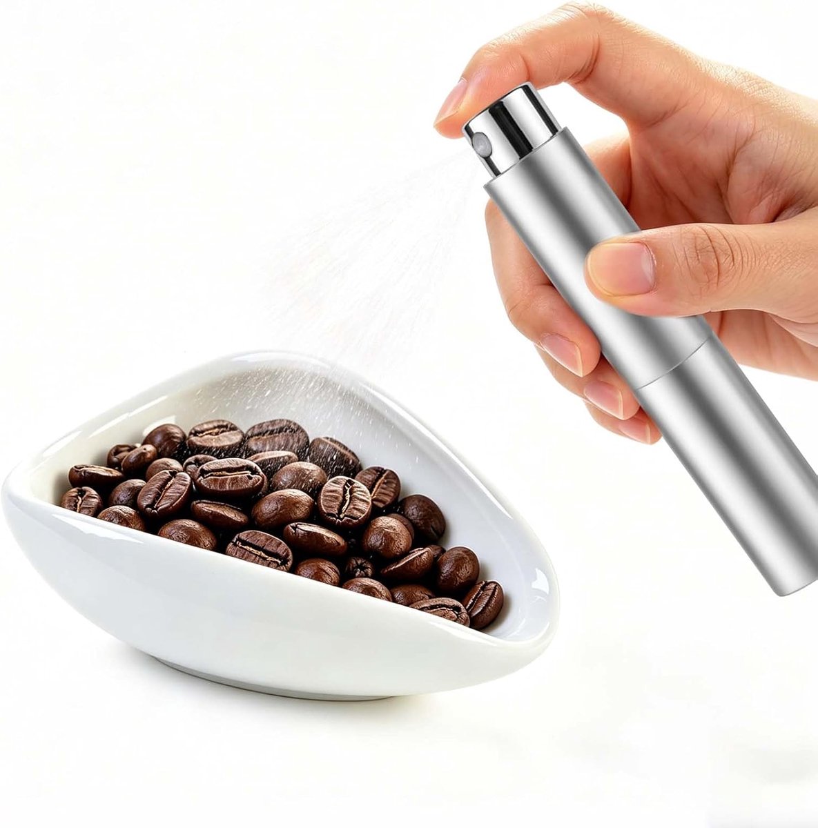Keramische koffiebonen doseerbekerset met RDT spray - tool espresso accessoires voor nauwkeurige dosering en statische vrije maling - enkele doos koffiemolen maatbeker (wit)
