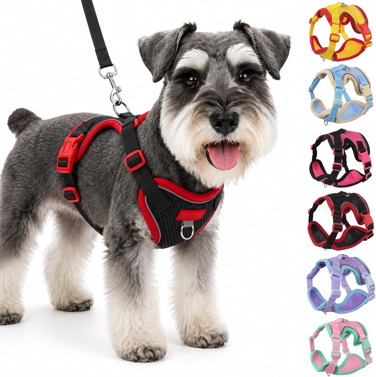 Hondenharnas met hondenriemset, verstelbaar, reflecterend puppyharnas voor honden, zachte mesh, ademend borstharnas, hondenharnas voor kleine en middelgrote honden, katten (zwart, L)