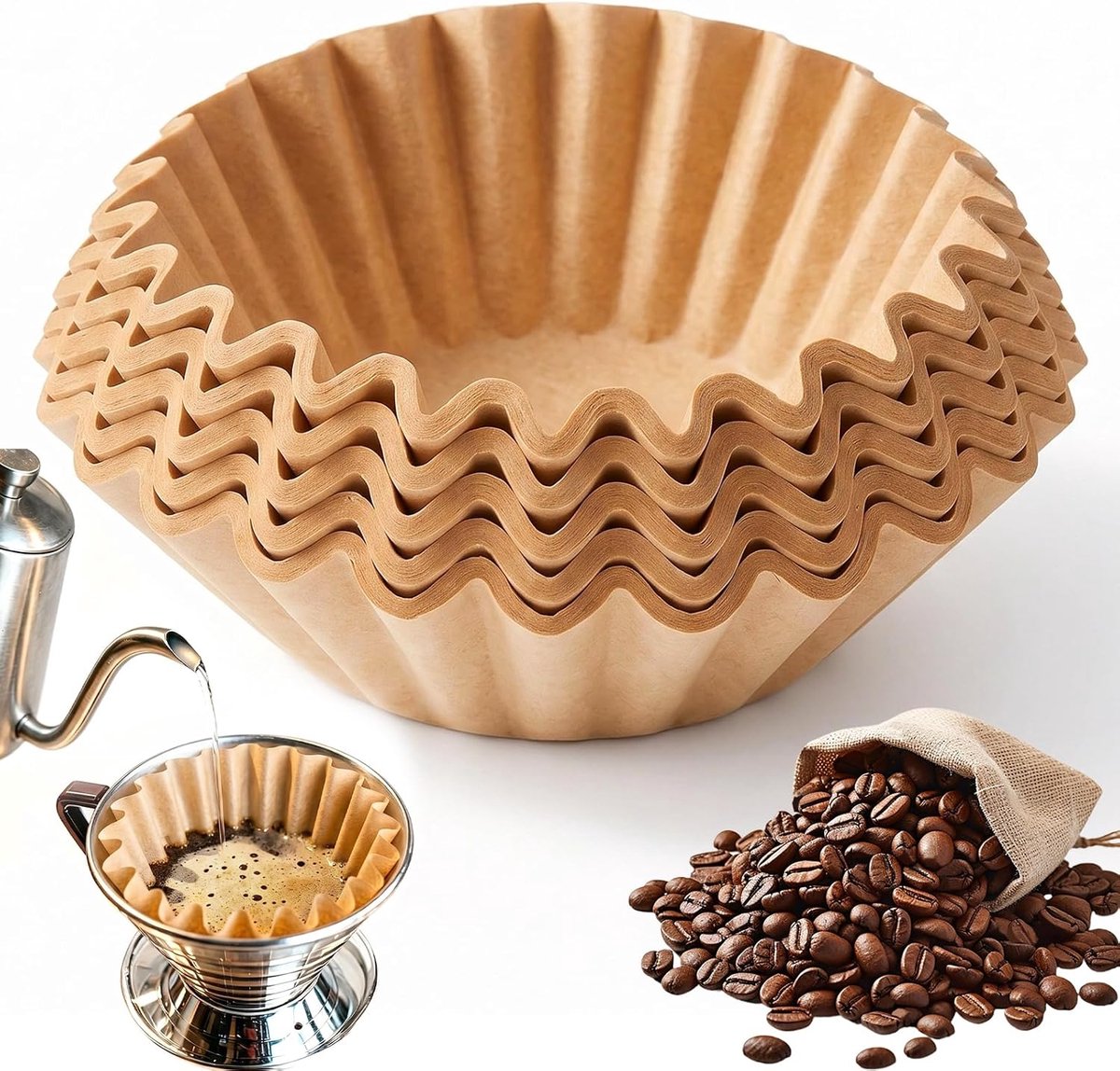 100 stuks mandfilters koffiefilter 80/200 mm wegwerpmand koffiefilter papier bruin papieren filtermand koffiefilterpapier rond koffiefilter mandfilterzakken voor Beem, Phillips, Cuisinart, Gastroback