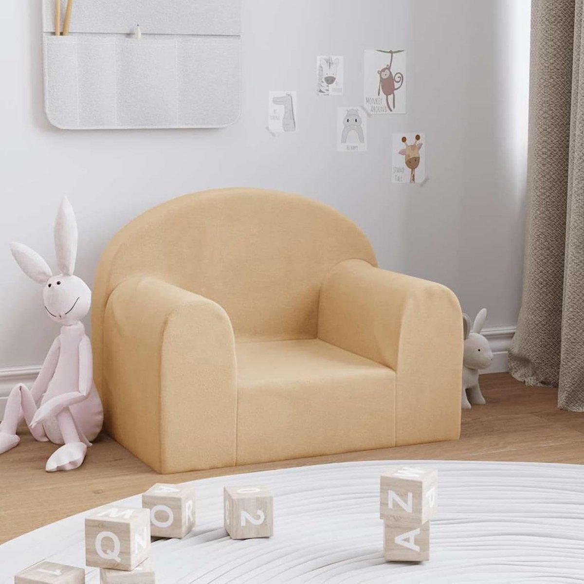 Kindersofa crème zacht pluche, speelbank voor jongens meisjes kinderkamer kleuterschool speelkamer 357007