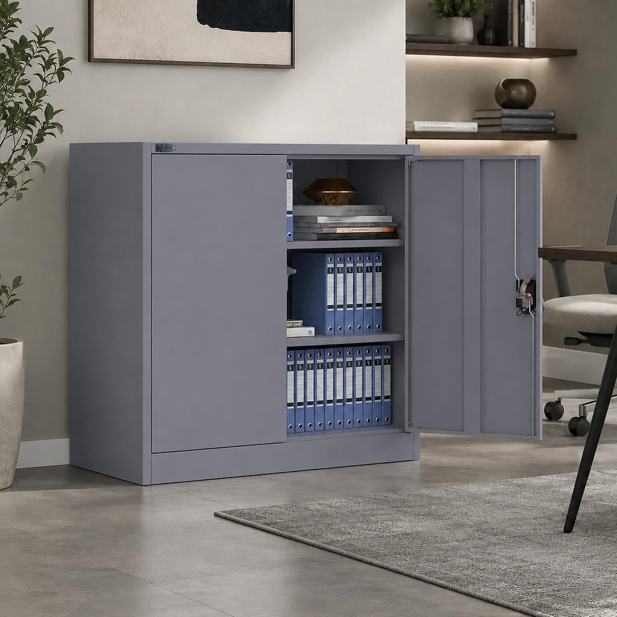Kantoorkast afsluitbaar 40x90x90cm - Opbergkast Materiaal Kast Stalen Kast met 2 Deuren - In hoogte verstelbare inlegplank in antraciet