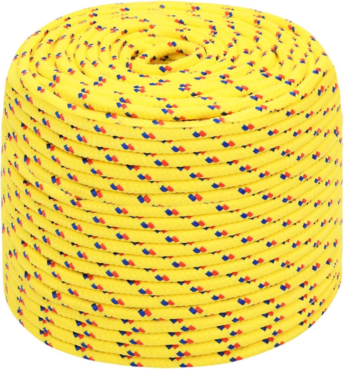Touw 10 mm 100 m geel van polypropyleen - weerbestendig, slijtvast, voor zeilboot, jacht, vastmaken en kamperen