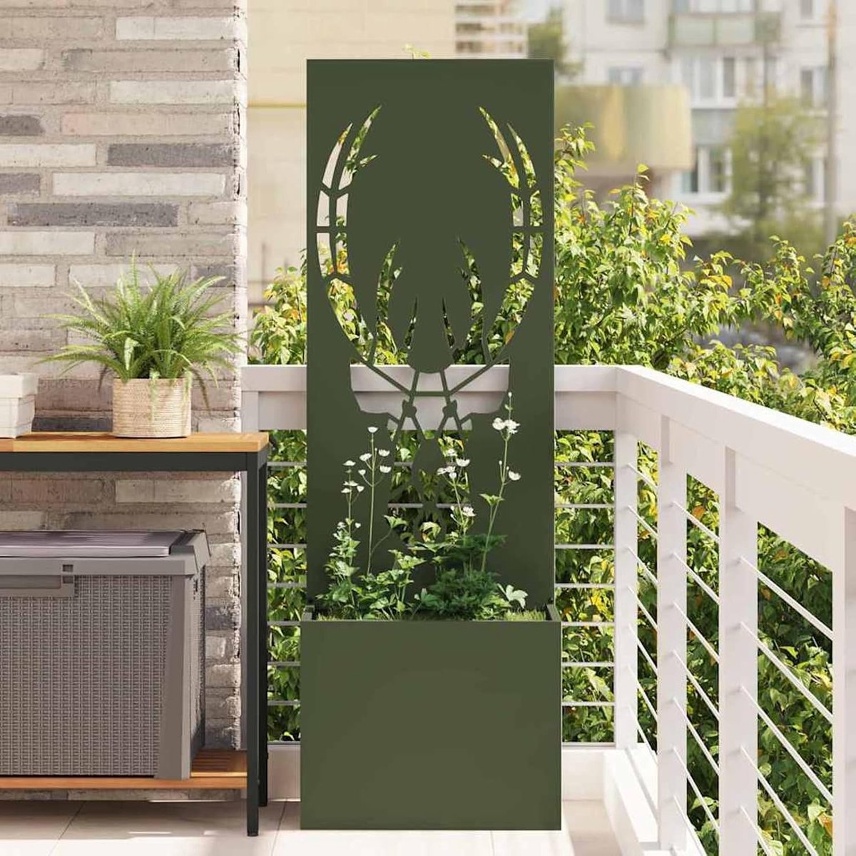Tuin zichtwerend doek dierenpatroon olijfgroen 50 x 140 cm, elegante inkijkbescherming tuindecoratie muur voor balkon zwembad entree en hotel 876486