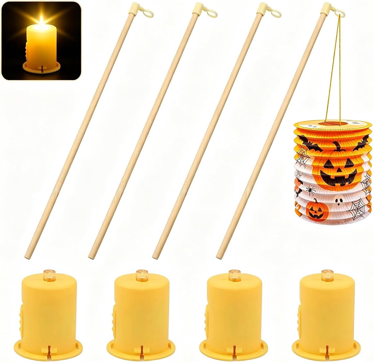 Lantaarnstokken hout licht warm geel lantaarn staaf led lantaarnstaaf klein 26,5 cm lantaarnstokken houten lantaarns lichtstaaf voor Halloween, St Martin, feestjes