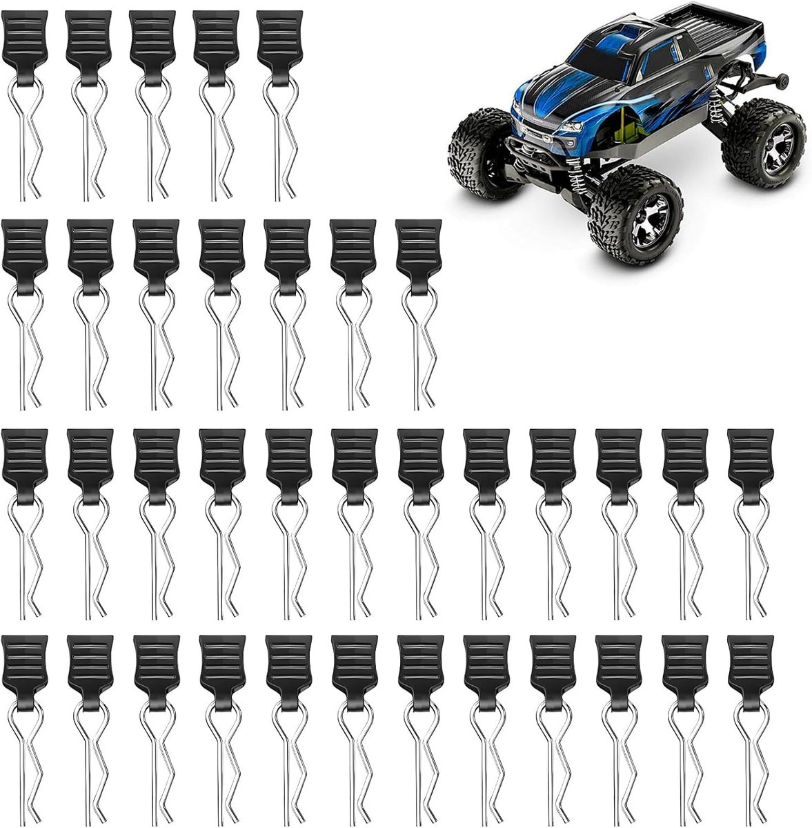 36 stuks RC carrosserieclips, roestvrij stalen body shell pinnen voor RC-auto's reserveonderdelen RC accessoires voor Traxxas RC-auto's voor Deerc Haiboxing reserveonderdelen, 1/10, 1/12, 1/16, RC