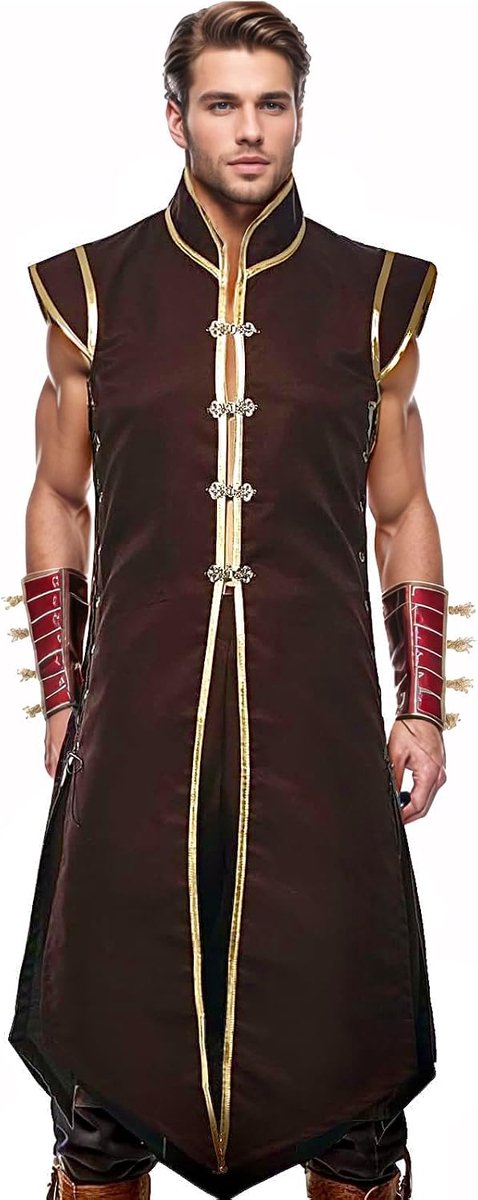 Vikingvest voor heren, renaissance, mouwloos, tuniek, tops, vintage, lang vest, ridder cosplay kostuum