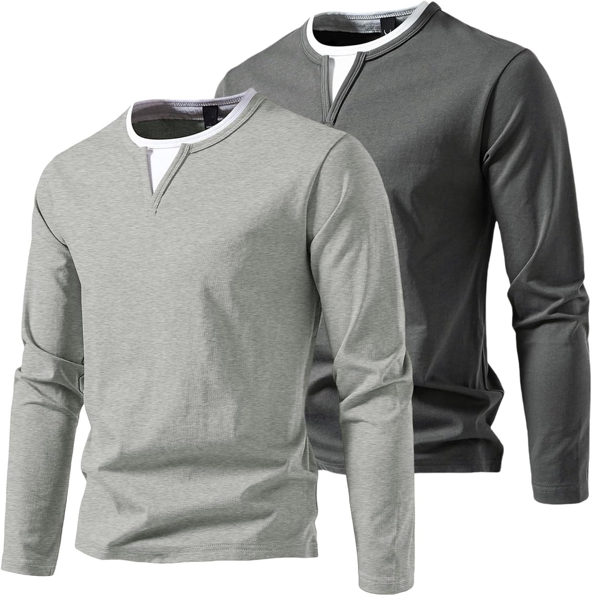Heren shirt met lange mouwen en V-hals, basic pullover, Henley shirt, bovenstuk, vrije tijd, sweatshirt, T-shirt voor mannen
