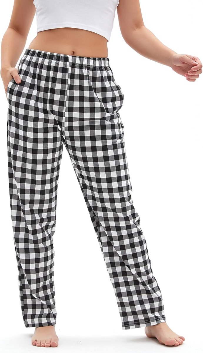 Pyjamabroek voor dames, comfortabele loungebroek van katoen, geruite pyjamabroek, loungewear voor dames, nachtkleding, pyjamabroek