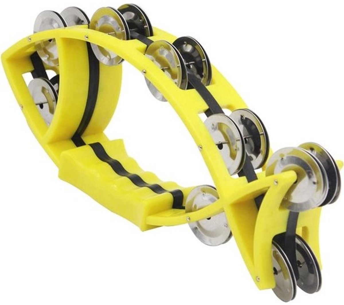 Handtrommel Tamboerijn - Visvorm Slagwerk - Muziekonderwijs - Dubbele Rij Bellen - 27.5 cm - Geel