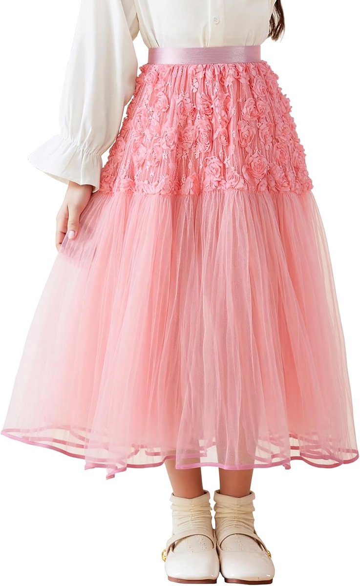 tule rok voor meisjes, midi-rok, A-lijn, tutu, rok, prinses, hoge taille, zomerrok, plooirok