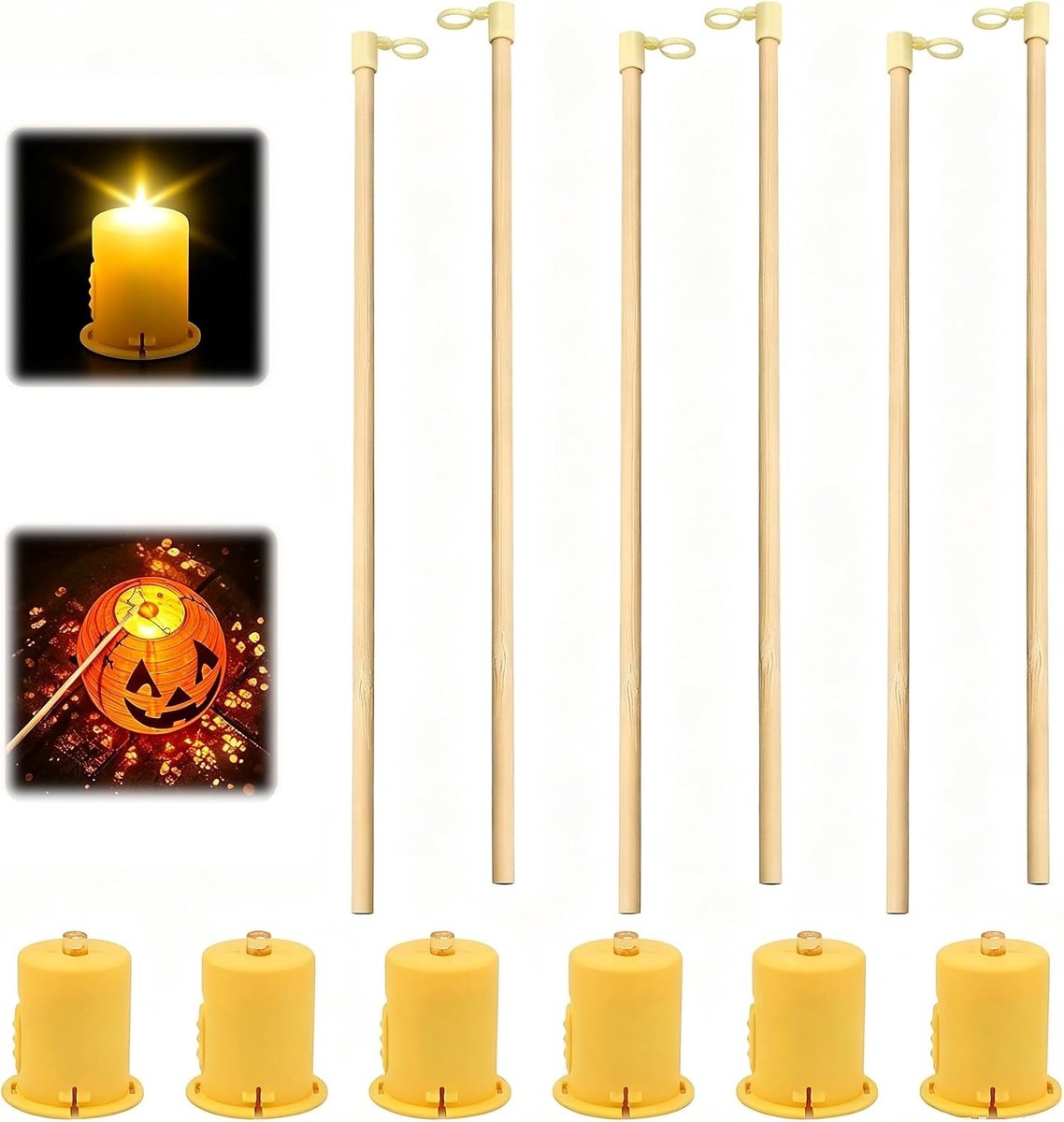 Lantaarnstokken - Hout - 26,5 cm - Met Warm Gele LED Lampen - Voor Feestdagen en Decoratie