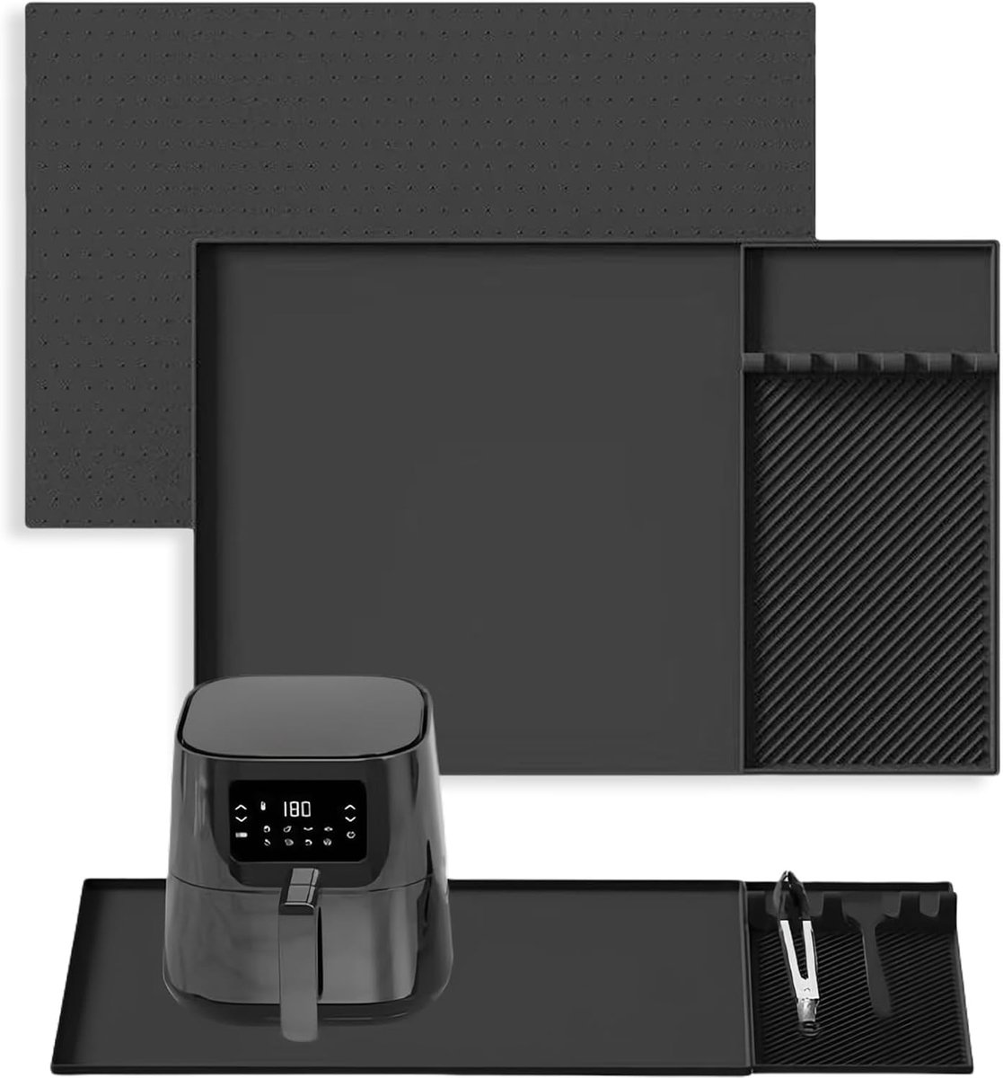 hittebestendige matten voor heteluchtfriteuse, 2-in-1 multifunctionele mat om aanrecht te beschermen, keukenaccessoires voor magnetron, oven, koffiezetapparaat (zwart, 61 x 40 cm)
