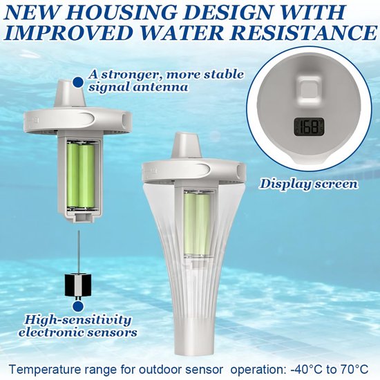 wifi, IP66, drijvende zwembadthermometer, thermometer voor zwembaden, economie, voor zwembaden, ijsbakken en whirlpools — afbeelding 4