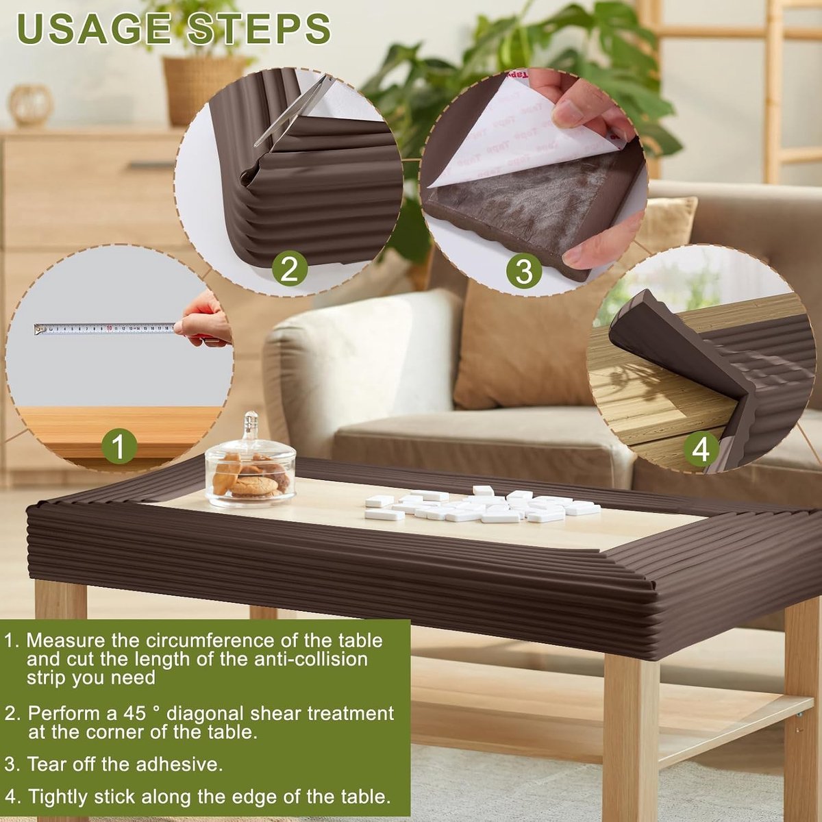 Veilige Hoekbeschermers voor Baby's, Dikker en Breder, 7.85 Inch, Meubel- en Tafelbescherming voor Kinderen en Peuters, Bruin
