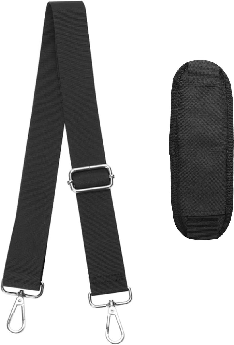 150 cm verstelbare schouderriem voor dames met dikke antislip bekleding, 3,8 cm breed, verwisselbare schouderriem, schouderriem voor tassen met haken, zwart