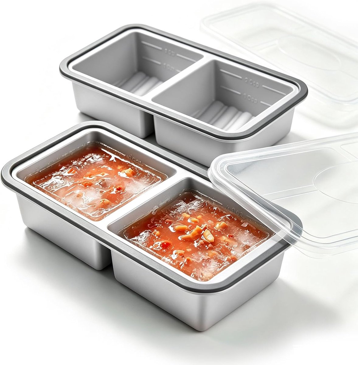 2 stuks siliconen vriesvormen, ijsblokjesvorm met deksel, meal prep & soep invriezen containers, BPA-vrij, stapelbare vriescontainers, siliconen ijsblokjesvorm voor soep, bouillon, saus, ijsblokjes (2