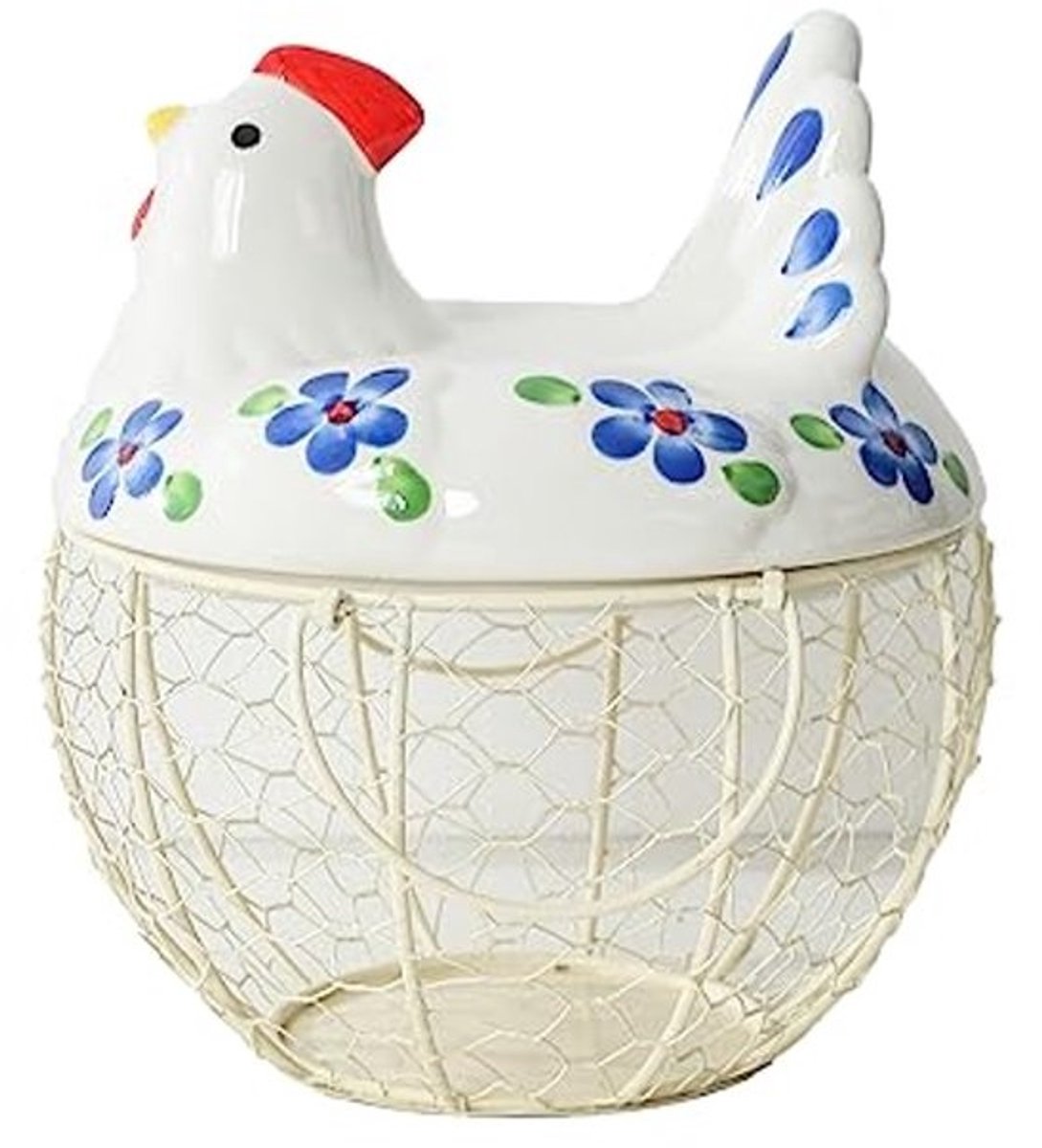 Decoratieve Eiermand voor Toonbank - Keramisch Kippendeksel met Draadmand voor 20-25 Eieren