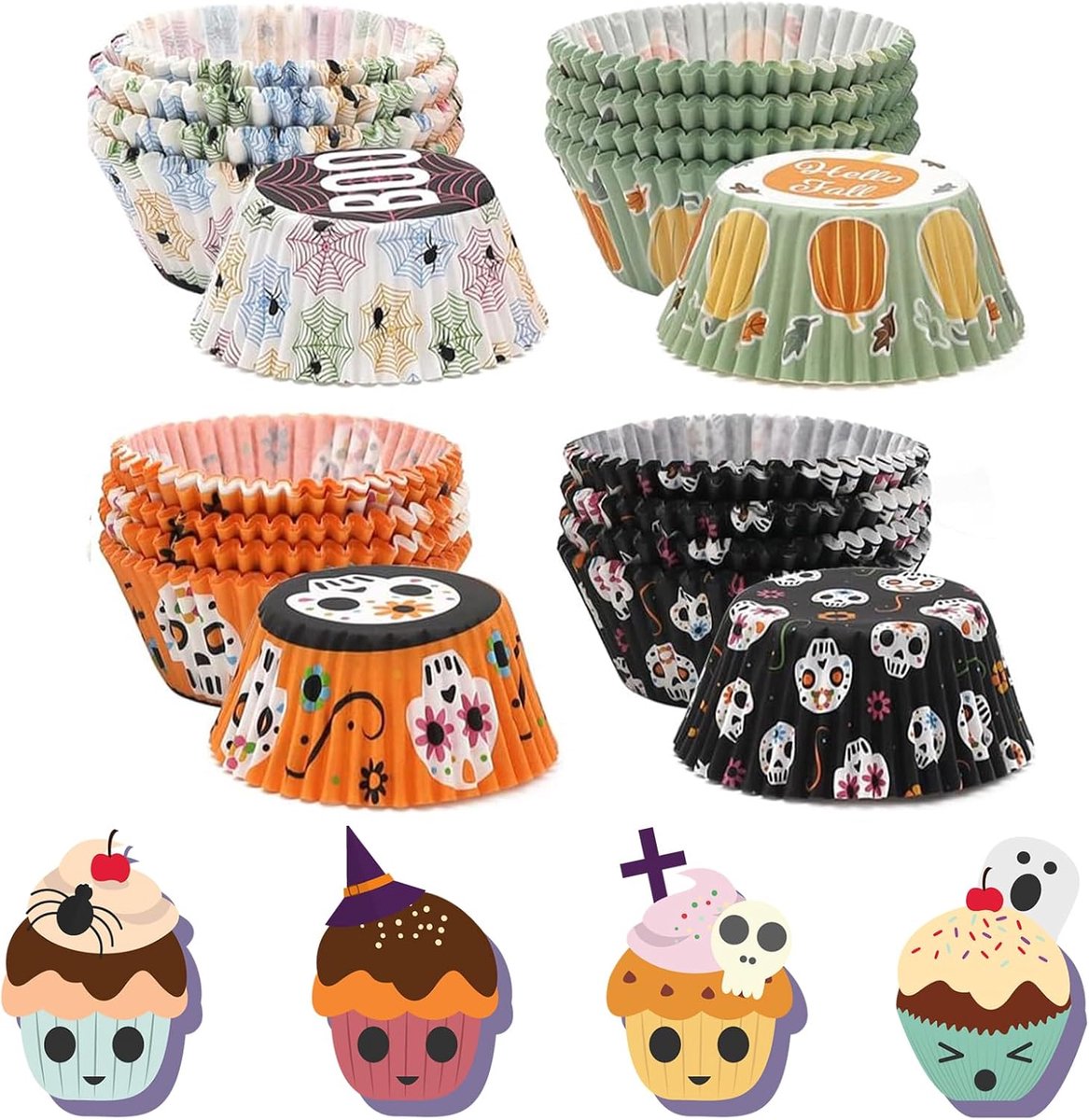 400 stuks muffinvormpjes papier, Halloween cupcakevormpjes, Halloween cupcakevormpjes, muffinvormpjes, de must-have voor familiebaksels en feestcupcakes