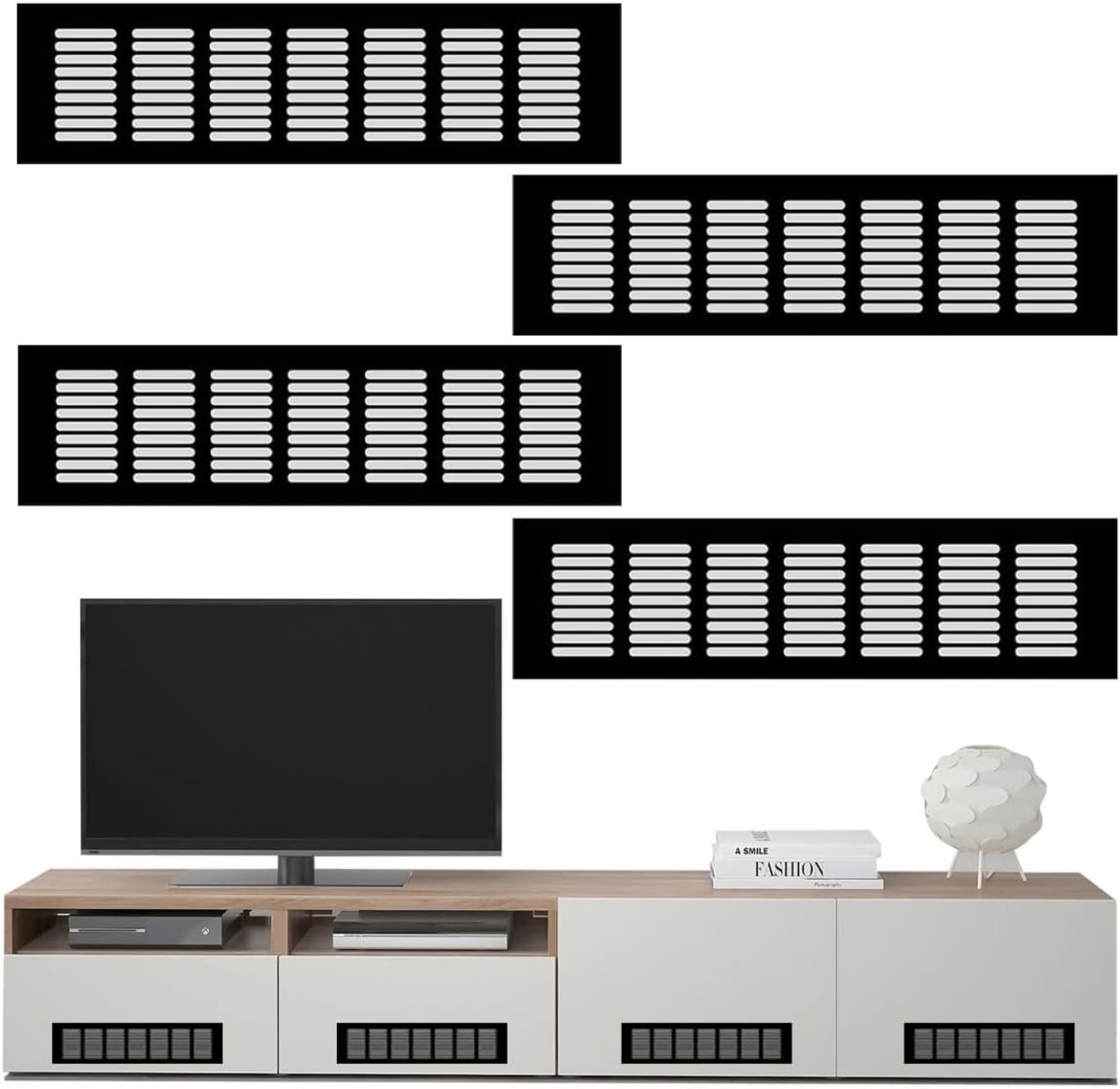 Dailygoods- Ventilatierooster Aluminium - 4 Stuks - Rechthoekig - Roestvrij - Corrosiebestendig - Voor Kast/Badkamer - Effectieve Luchtcirculatie - Lu