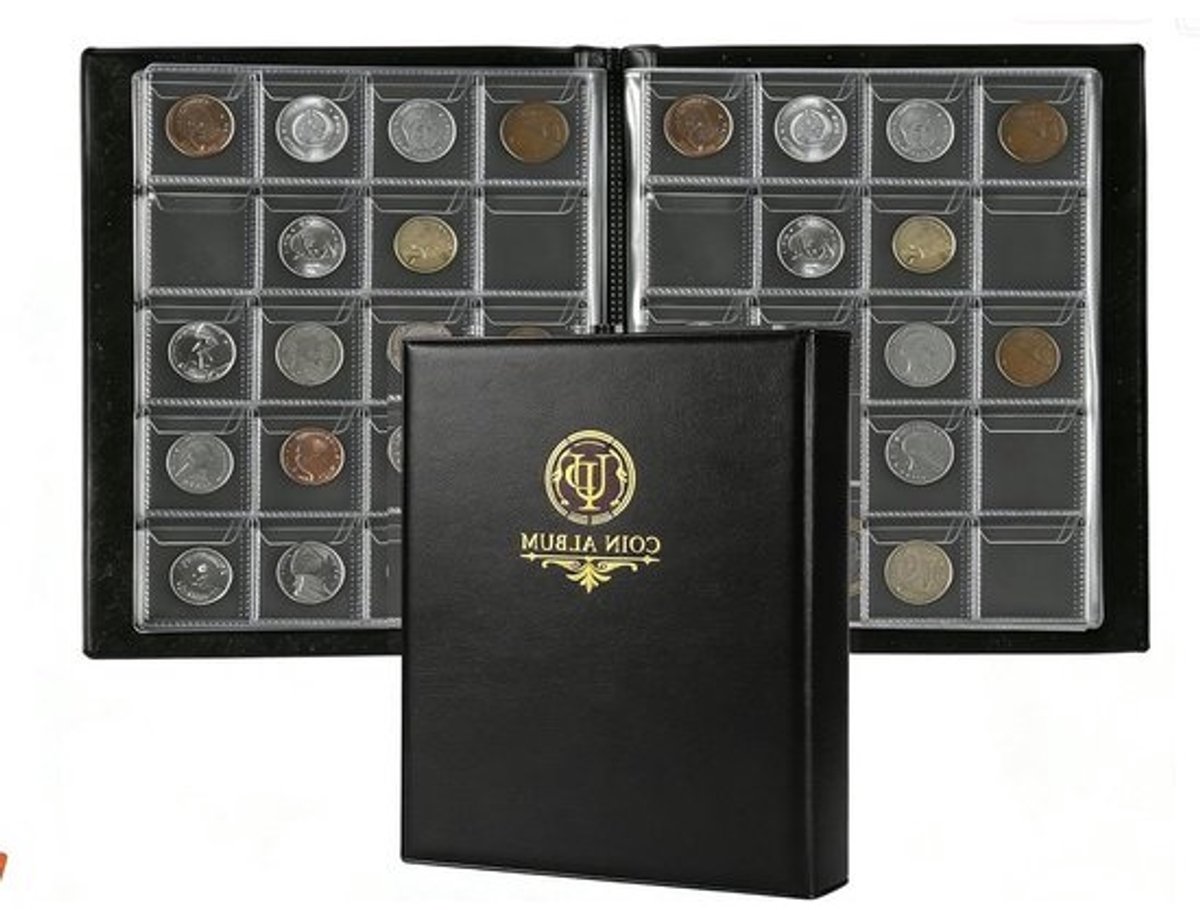 Munten verzamelalbum 120 vakken – muntenalbum 10 pagina's, 45 x 43 mm roosterhouder muntenverzamelalbum voor pond, pence, cent en dollar, nikkel (200 vakken)