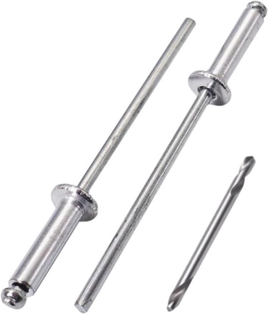 200x Popnagels Aluminium 3x12mm - Stiftnagels Domekop - Inclusief Boortje