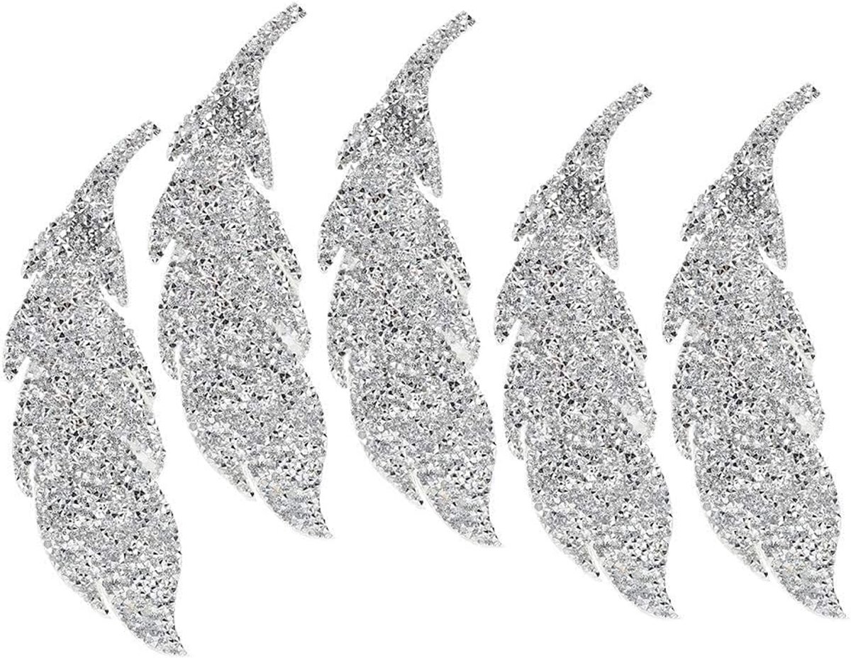 5 Stuks Bladeren Patroon Jeans Naaien Bloemen Applique DIY Accessoire Steentjes Zelfklevende DIY Kleding Telefoon Decoratie Accessoires (Zilver)