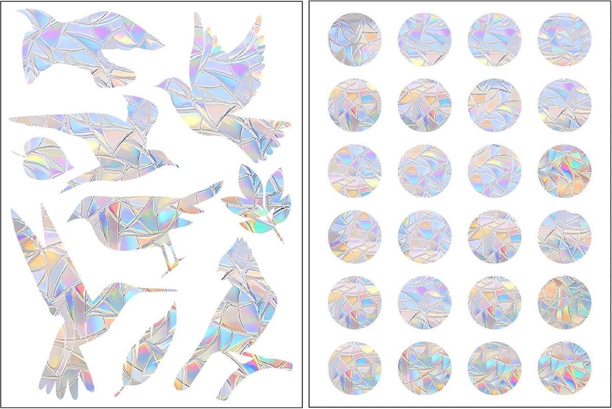 33 stuks vogelstickers voor prisma-ramen, vlinderbescherming, anti-botsingsstickers, raamstickers, regenboogreflectie, voorkomt vogelslagen, voor glas