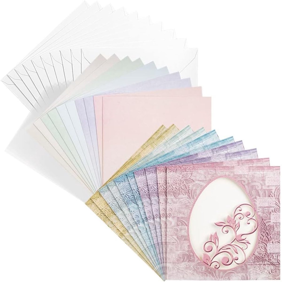 Wenskaarten, Kaarten, Kaartjes, Ei, 16cm x 16cm, incl. Inlegger & Kijkfolies & Enveloppen, 40-delig