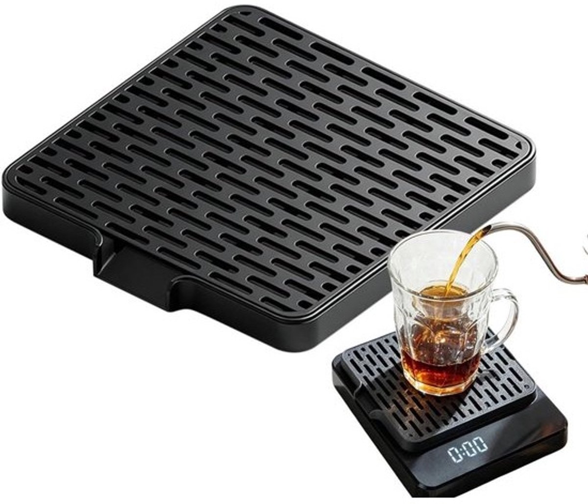 Koffieweegschaal Druipbak - Pour-over Tool - Koffie Zetten - Zelfafvoerend Ontwerp - 14cm Breed - Zwart