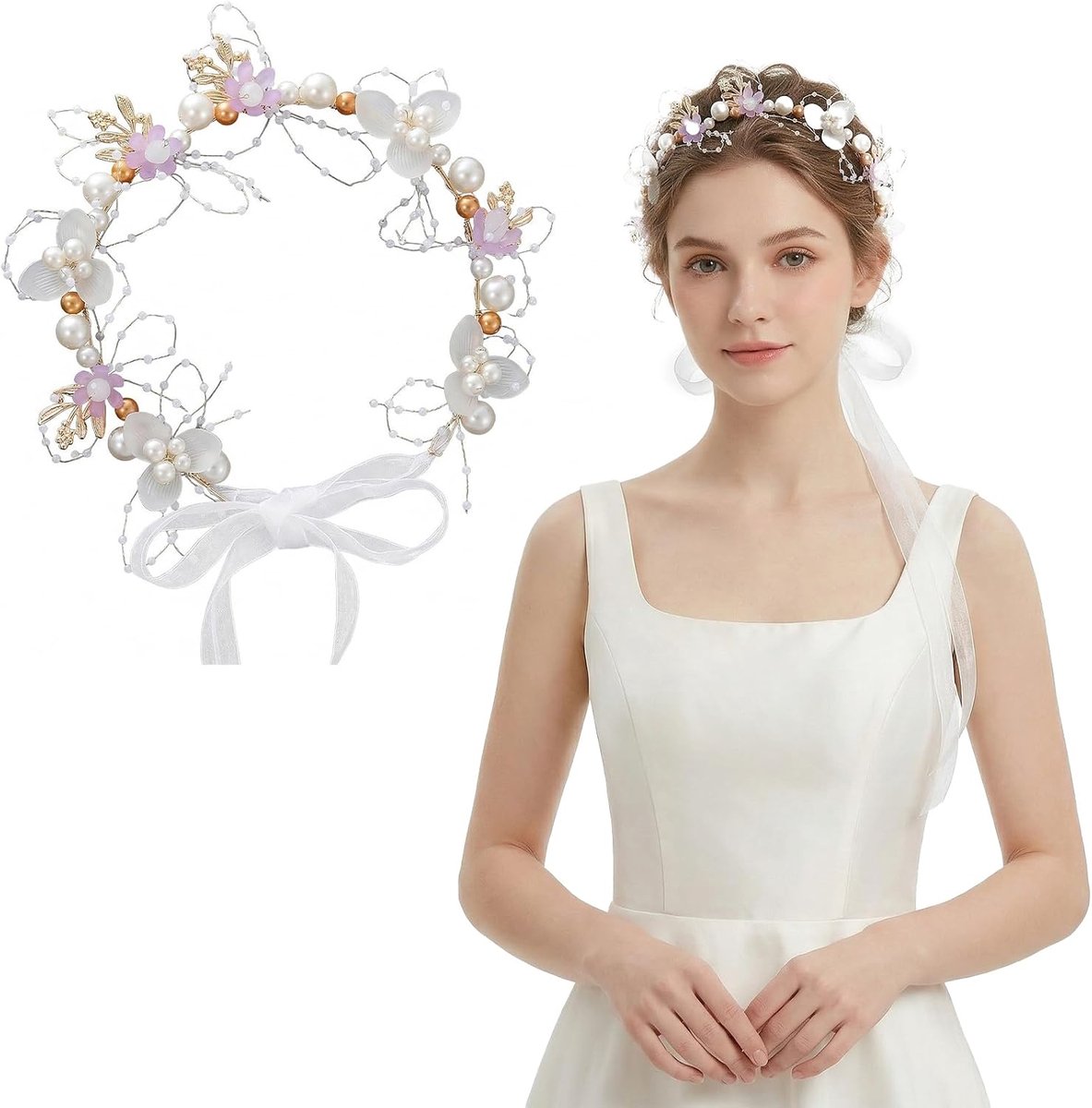 Haarband voor meisjes, paars, boho, bloemenhoofdband voor bruiloft, communie en feest, feestelijke haarband, haarsieraad voor kinderen, bloemenkroon voor meisjes