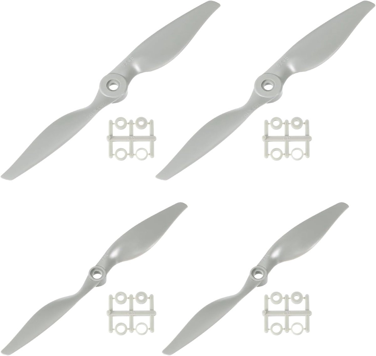Propeller, 7 x 12,7 cm, 8 x 4 inch, RC propeller, 2 Vane Blades, Props Grijs, met adapterringen voor elektrische vliegtuigvliegtuigen, verpakking van 4 stuks