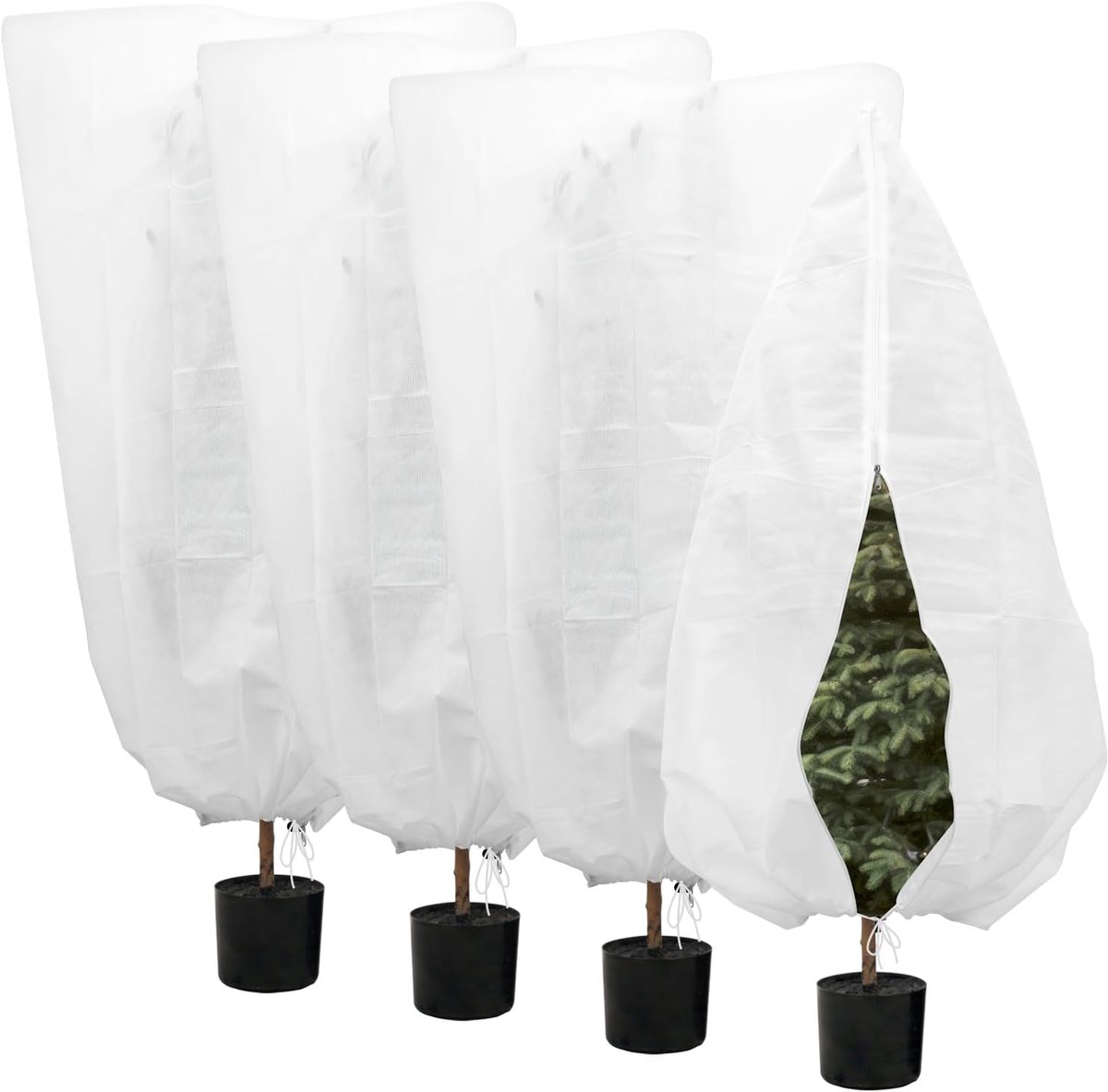 Set van 4 winterzeilen, planten voor buiten, 80 x 120 cm, beschermhoes voor planten, met trekkoord en ritssluiting, winterhoes, planten, herbruikbaar, tegen vorst